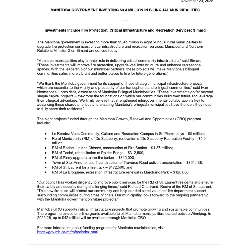  Manitoba News Release